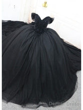 Black Gothic Beading Off-The-Shoulder Ball Gown Wedding Dress Prom Dresses